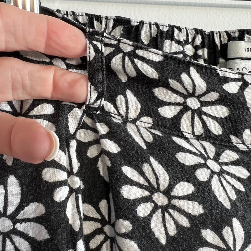 Rachel Zoe Women Medium 100% linen wide leg pants black white floral boho flowy - Picture 6 of 12